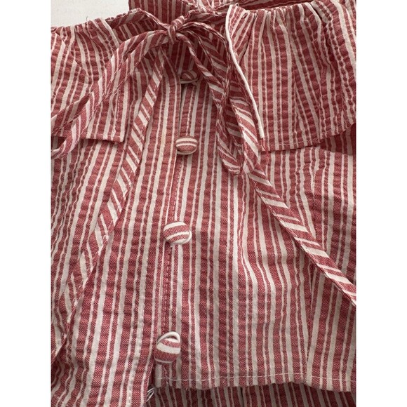 ZARA Red White Candy Stripe Puff Sleeve XS Crop Top Woman Ruffle Cottage Boho - Picture 3 of 5